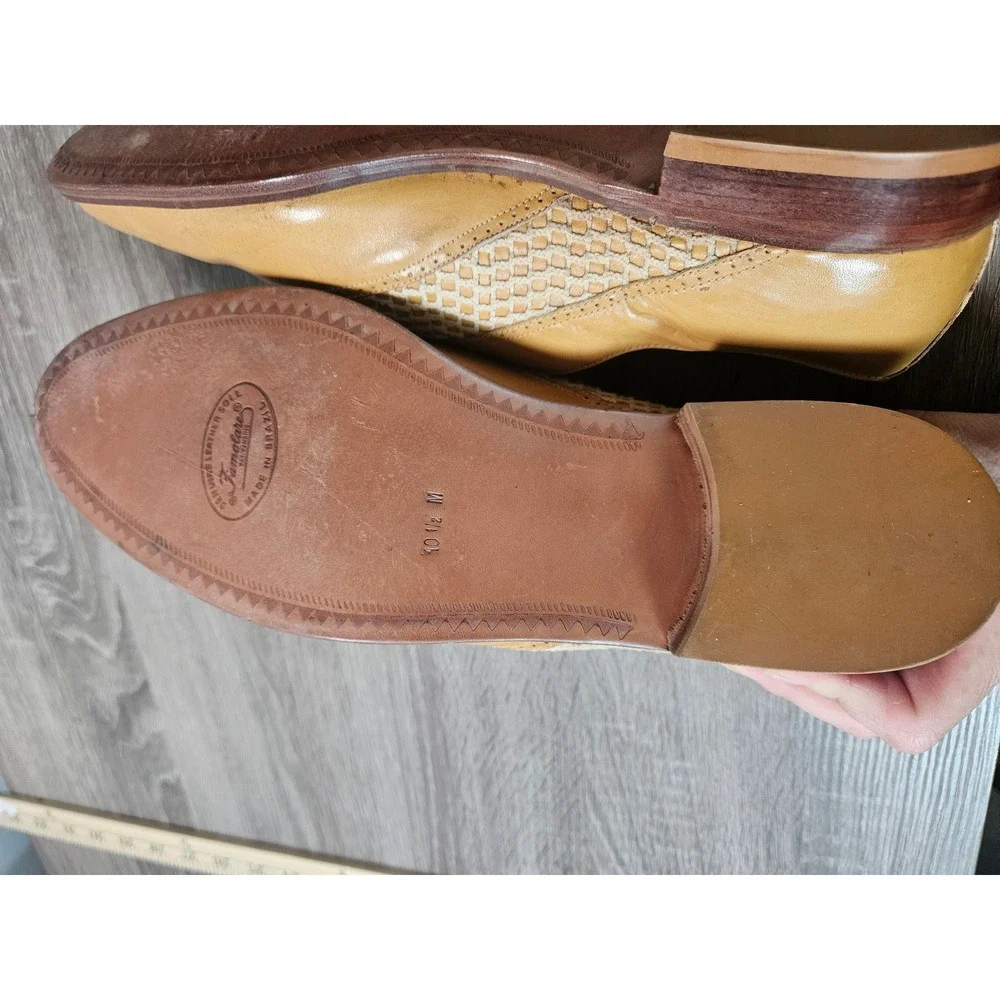 Vintage Famolare Piper Tan Leather Woven Wingtip Oxfords Mens 10.5 M Brazil